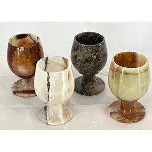 Marble Mini Glasses Goblets Vintage Drinkware Multicolor Design 4" Height x 2" d